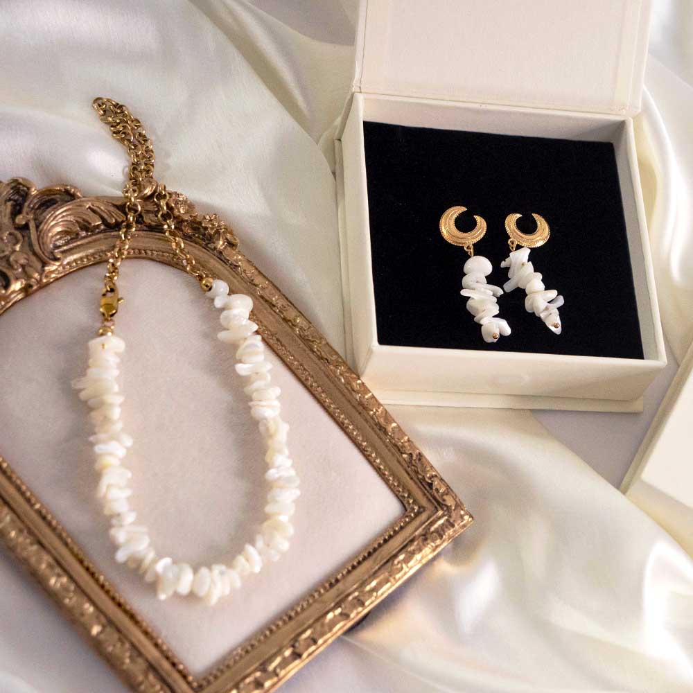 Shell Crescent Necklace & Earring Combo