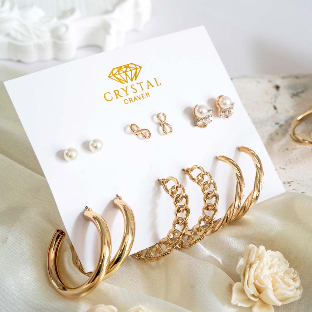 Gold Fame Earrings Set Of 6