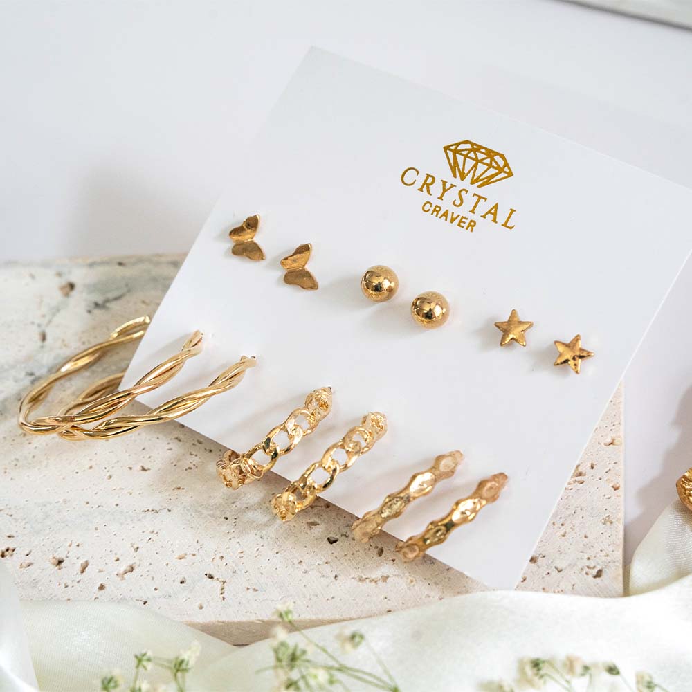 Gold Fame Earrings Set Of 6