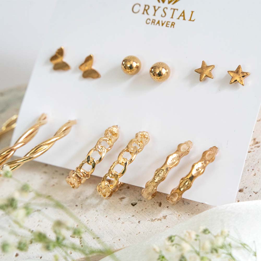 Gold Fame Earrings Set Of 6