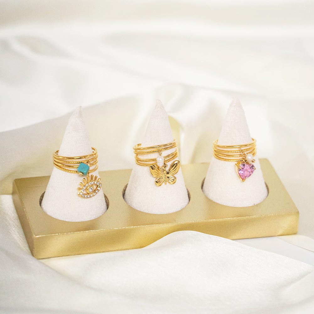 Layered Charm Stainless Steel Rings