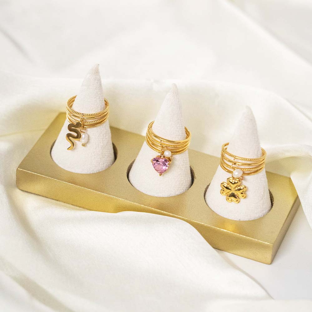 Layered Charm Stainless Steel Rings