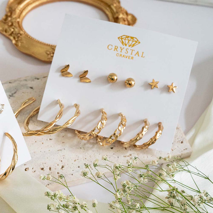 Gold Fame Earrings Set Of 6