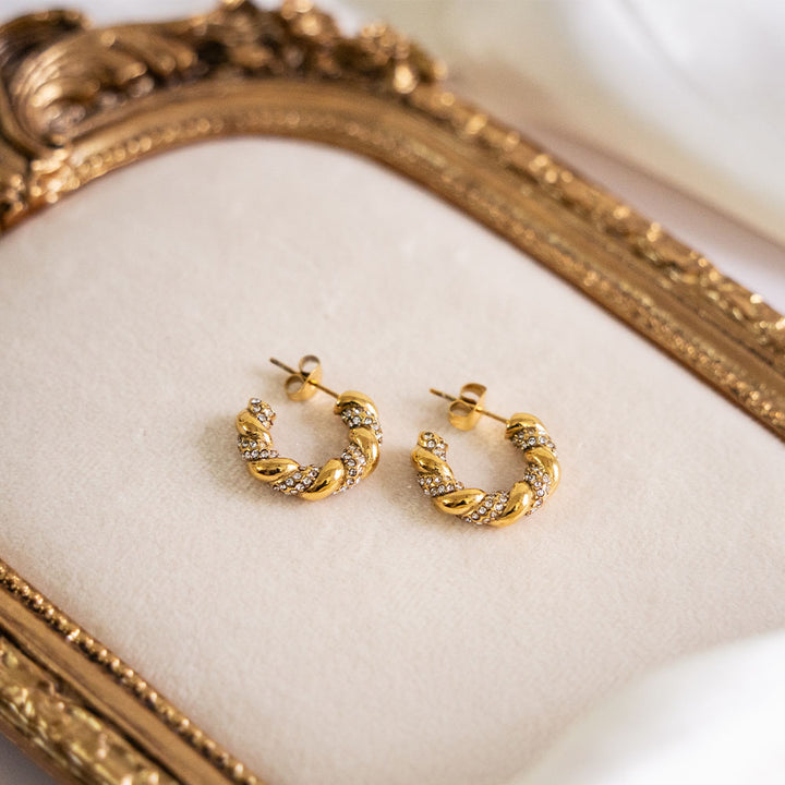 Twisted Zircon Stainless Steel Hoop Earring