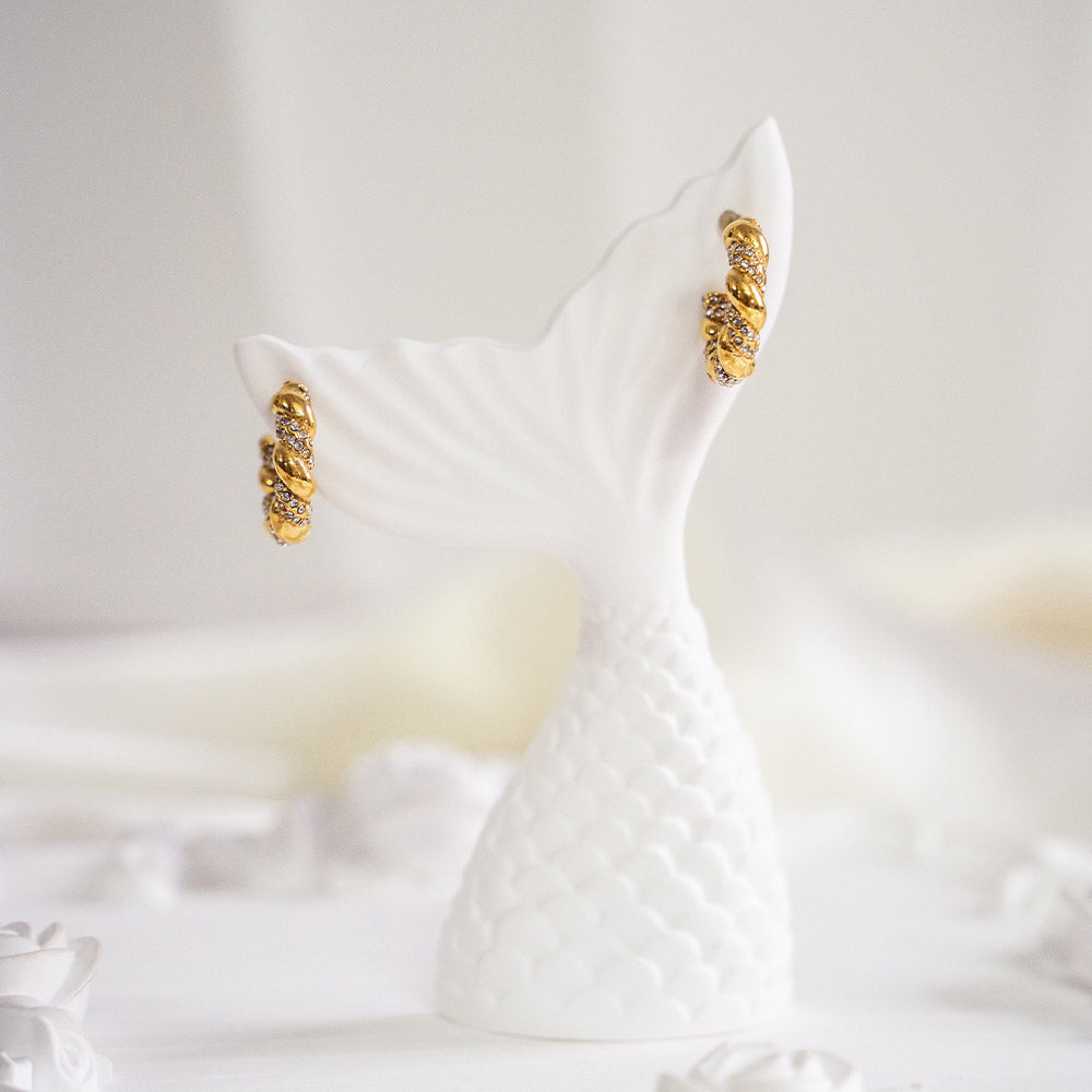 Twisted Zircon Stainless Steel Hoop Earring