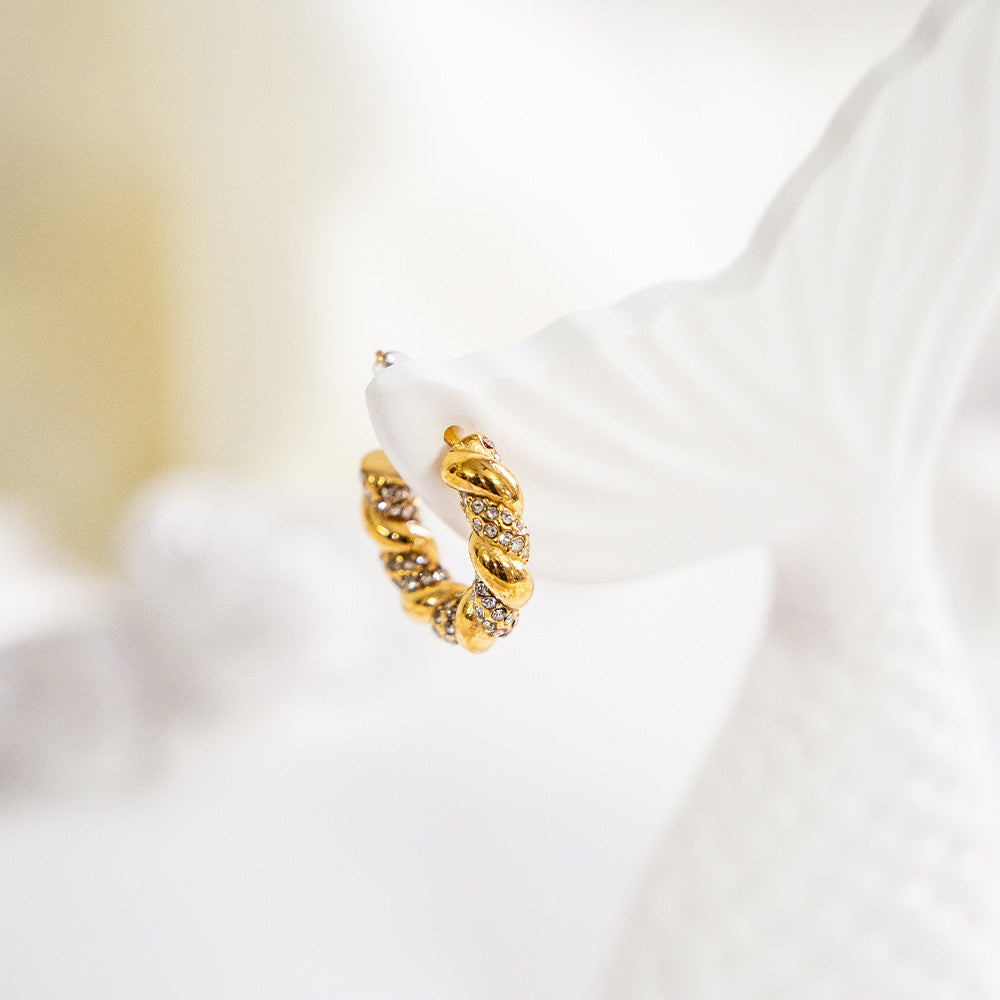 Twisted Zircon Stainless Steel Hoop Earring