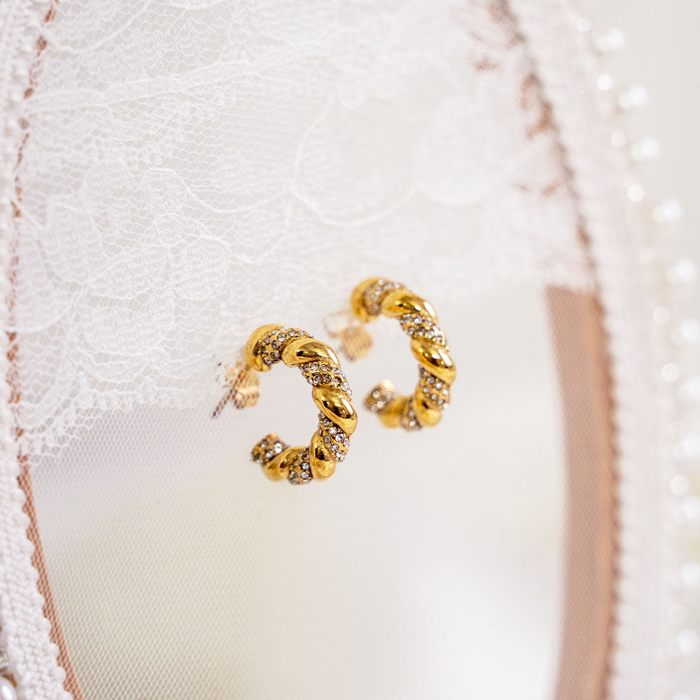 Twisted Zircon Stainless Steel Hoop Earring