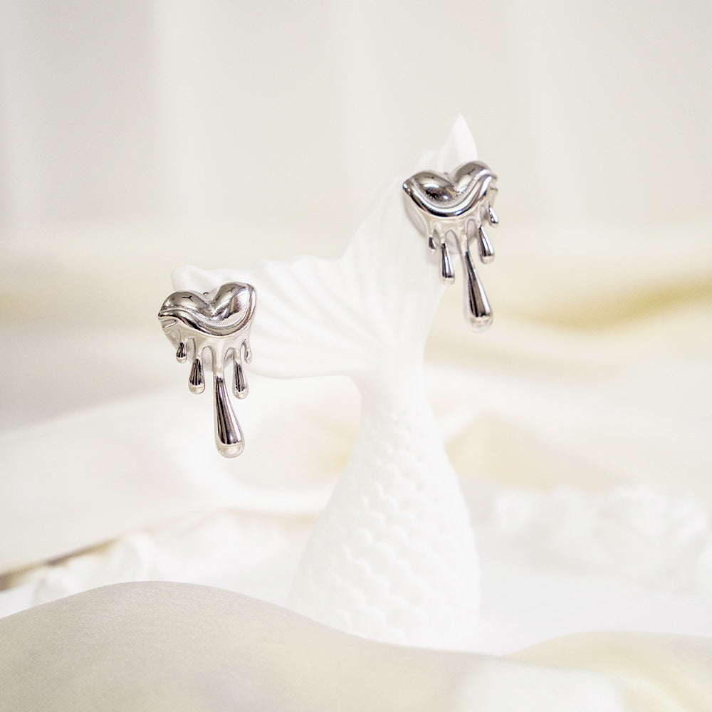 Silver Melting Heart Stainless Steel Earring