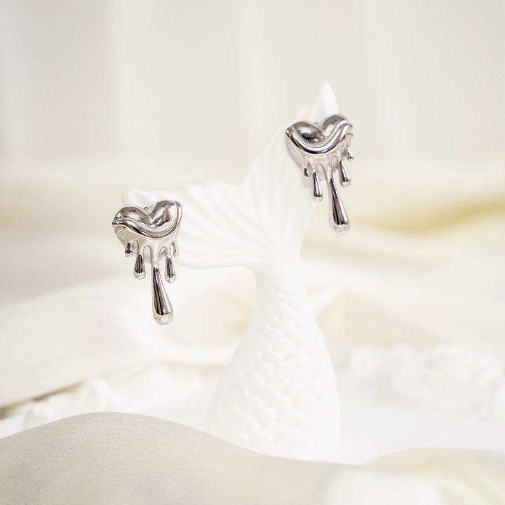 Silver Melting Heart Stainless Steel Earring