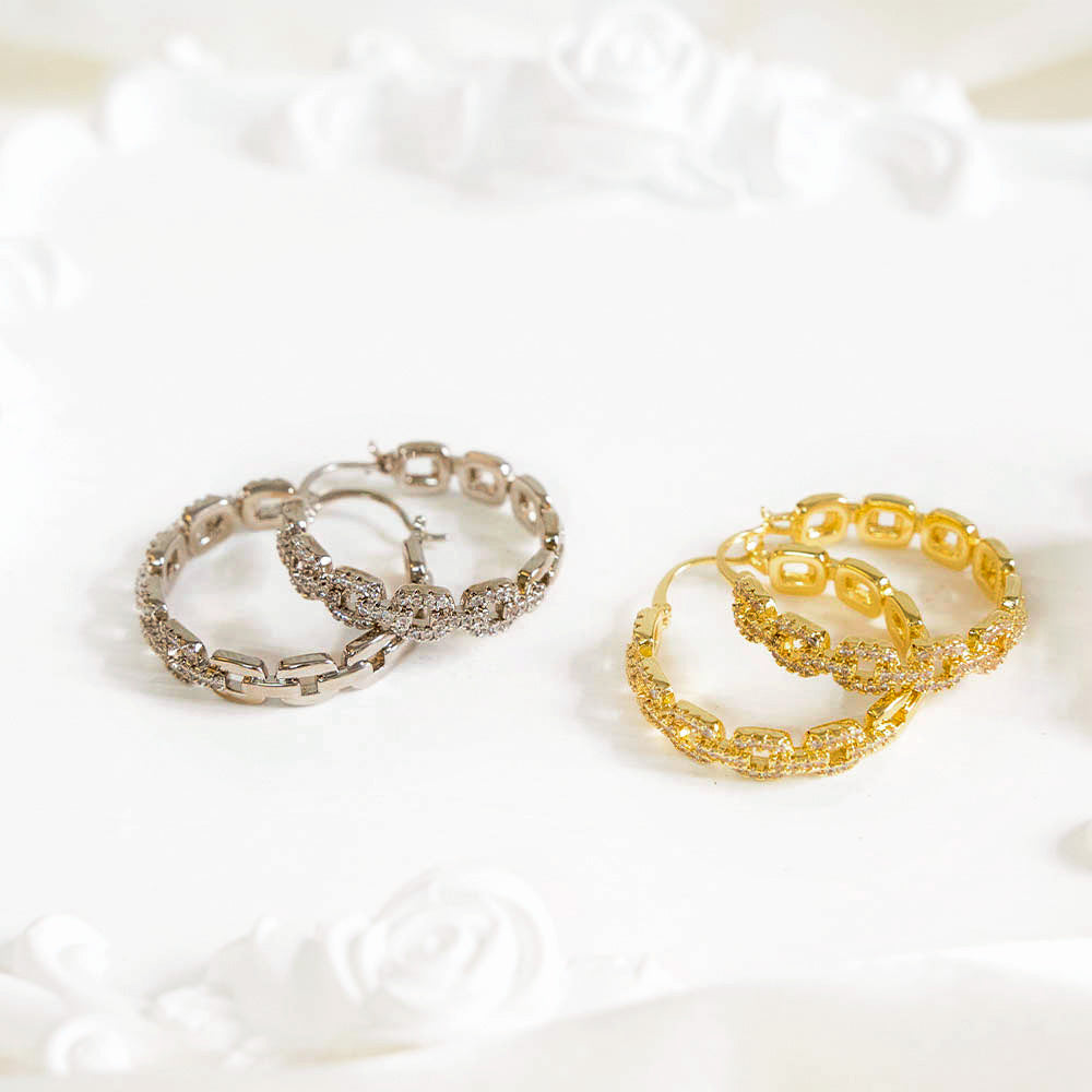 Chained Hoop Zircon Earrings