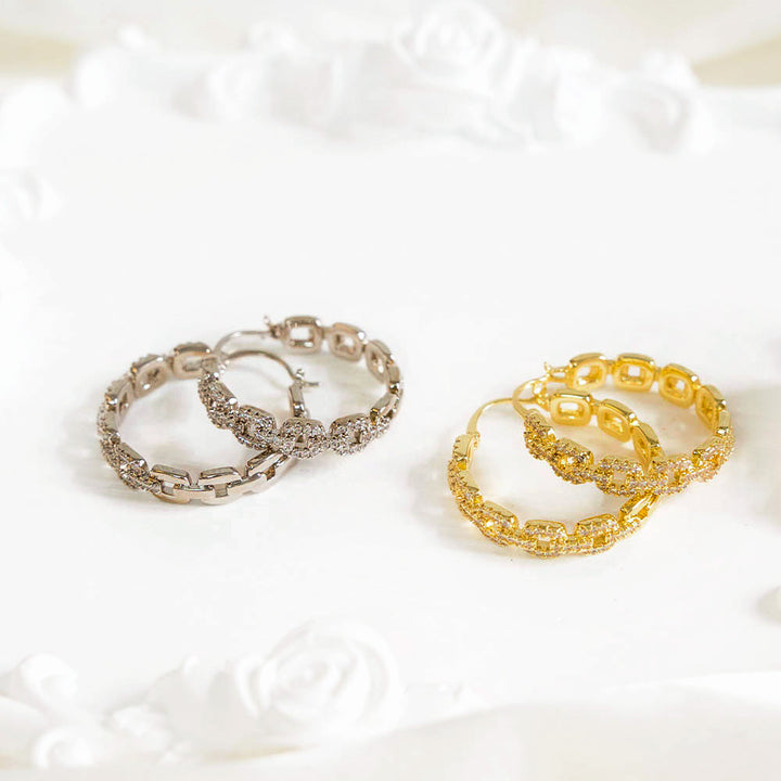 Chained Hoop Zircon Earrings