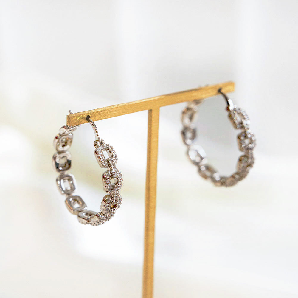 Chained Hoop Zircon Earrings