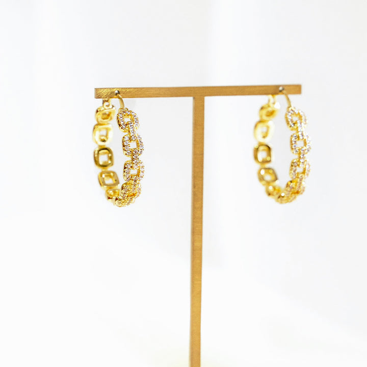 Chained Hoop Zircon Earrings