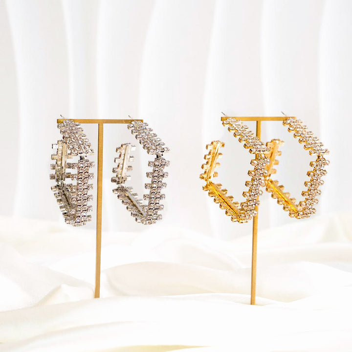 Geometric Rhinestone Hoop Earrings
