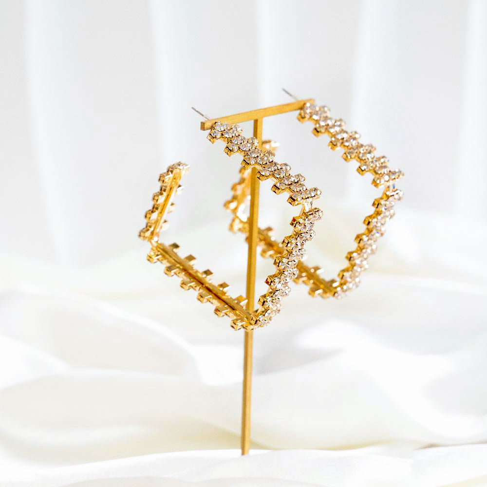 Geometric Rhinestone Hoop Earrings