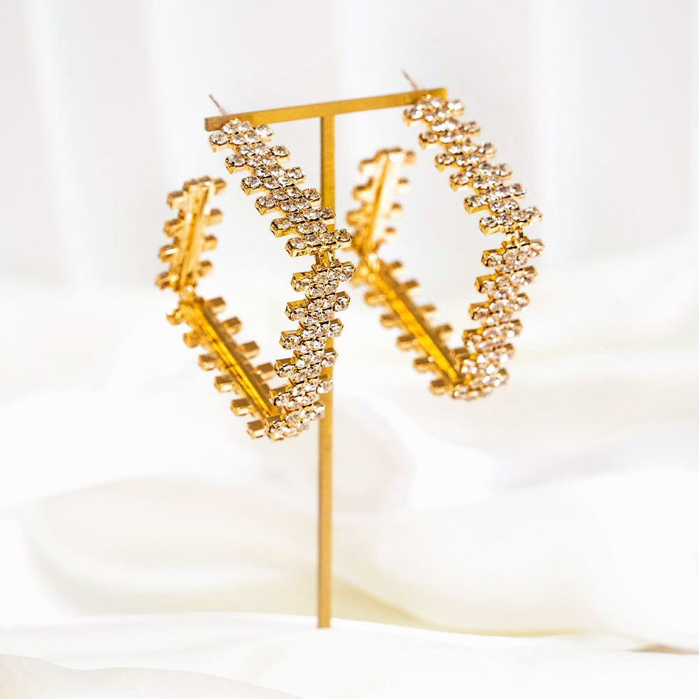Geometric Rhinestone Hoop Earrings