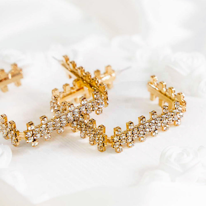 Geometric Rhinestone Hoop Earrings