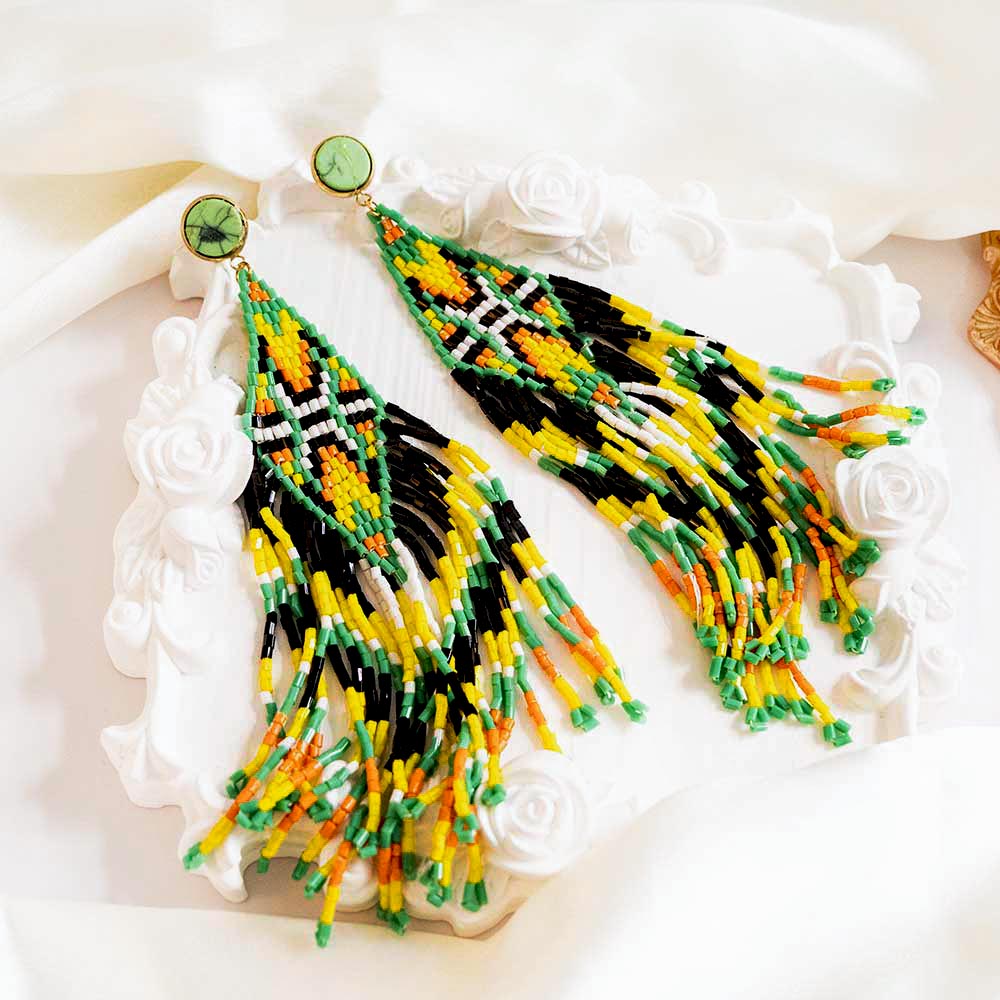 Bohemian Beaded Long Tassel Earrings