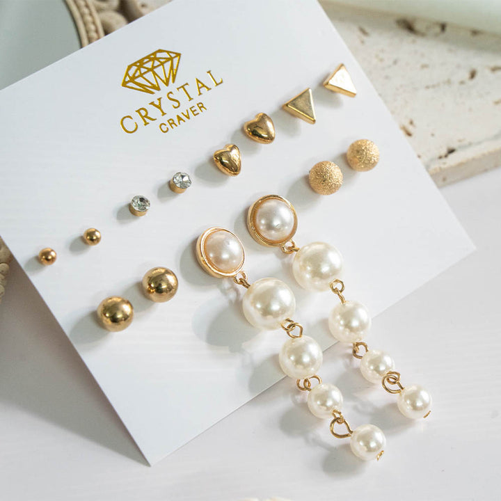 Gold & Pearl Earring Set Of 8