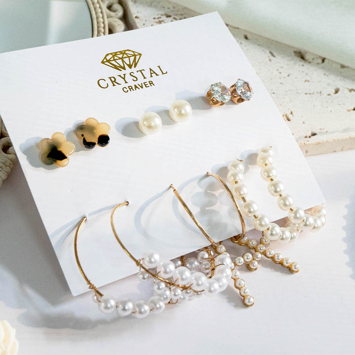 Pearl Stud & Hoop Earring Set Of 6