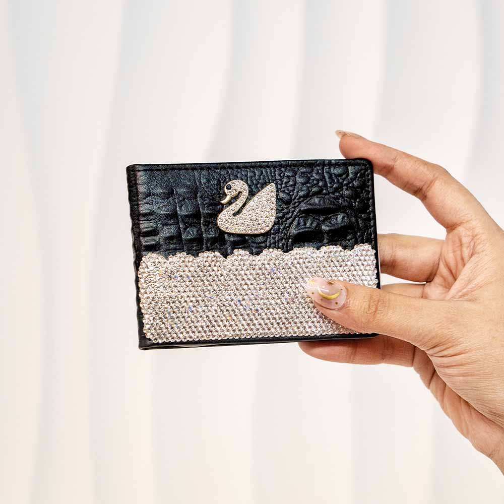 Leather Textured Swan Wallet / Card Holder