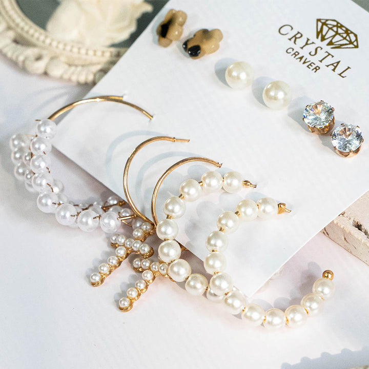 Pearl Stud & Hoop Earring Set Of 6