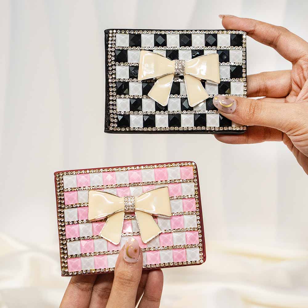 White Ribbon Crystal Wallet / Card Holder