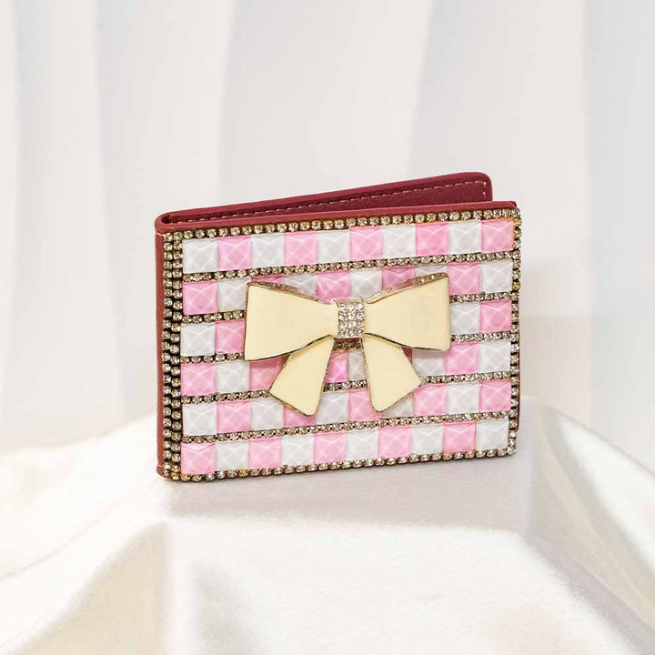White Ribbon Crystal Wallet / Card Holder