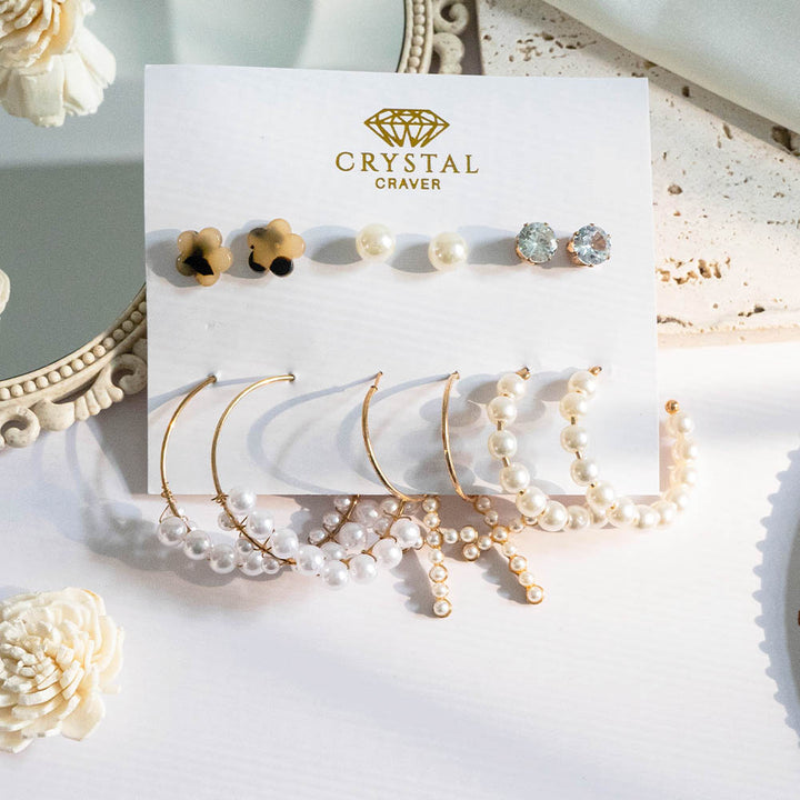 Pearl Stud & Hoop Earring Set Of 6