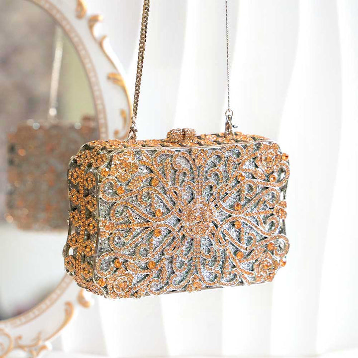 Majestic Gold Crystal Clutch Bag