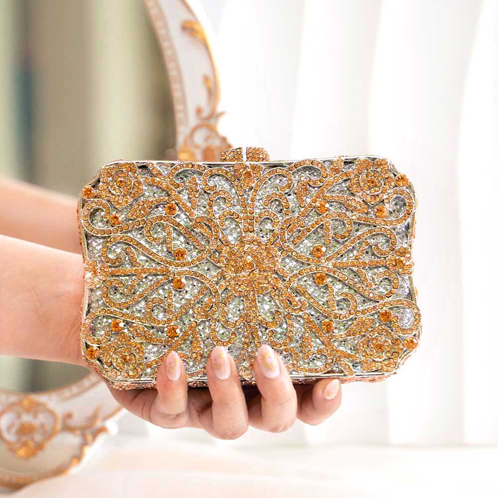 Majestic Gold Crystal Clutch Bag