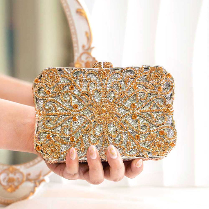 Majestic Gold Crystal Clutch Bag