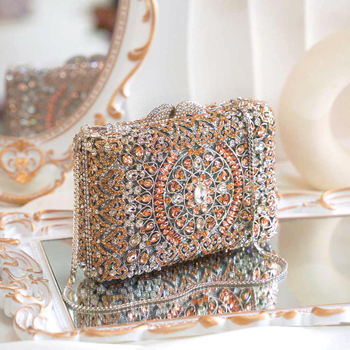 Peach Puff Crystal Clutch Bag