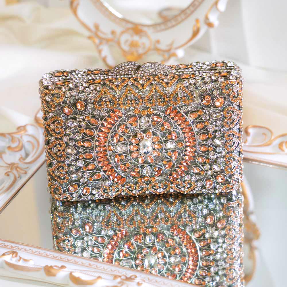 Peach Puff Crystal Clutch Bag