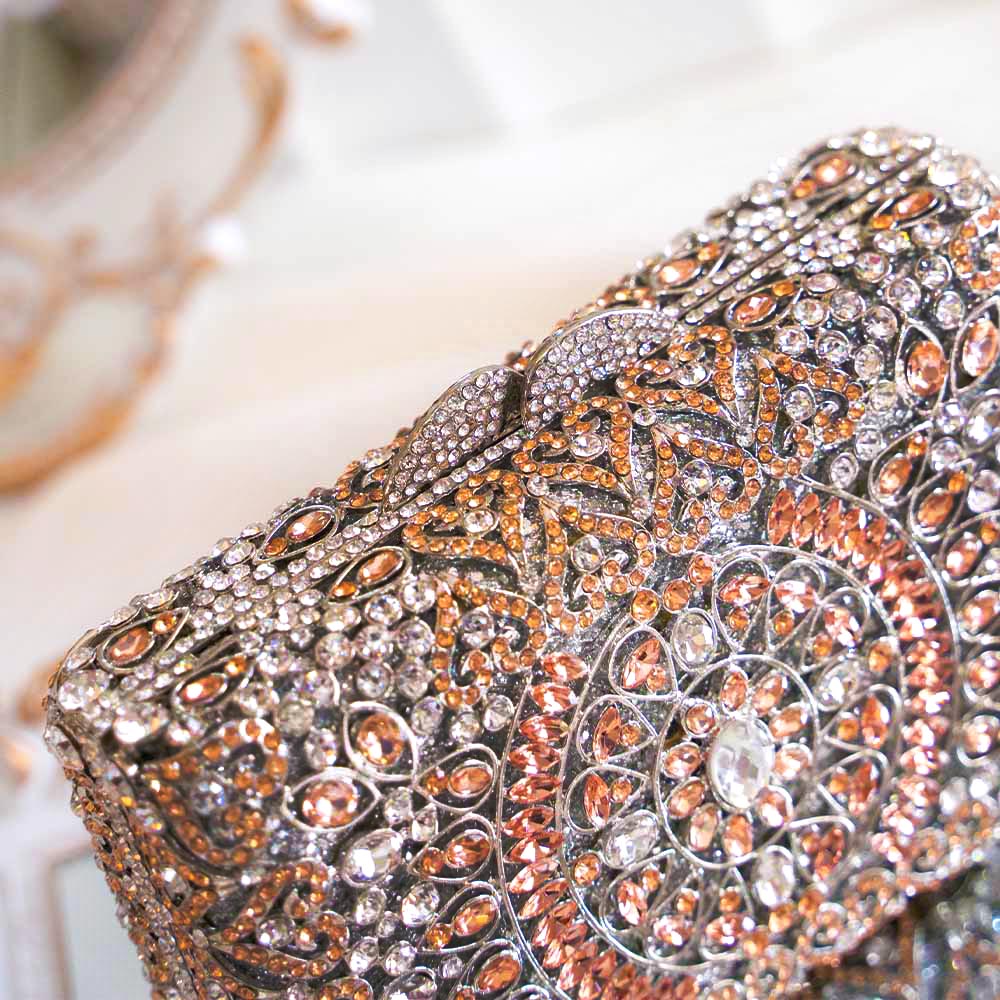 Peach Puff Crystal Clutch Bag