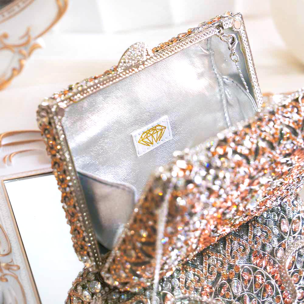 Peach Puff Crystal Clutch Bag