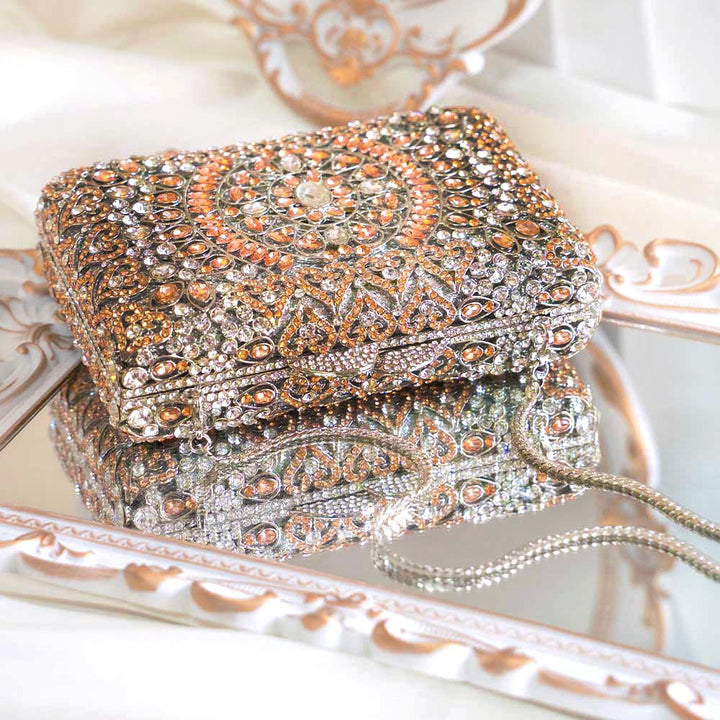 Peach Puff Crystal Clutch Bag