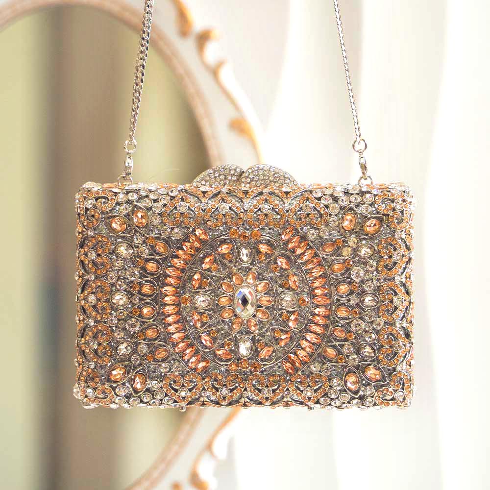 Peach Puff Crystal Clutch Bag