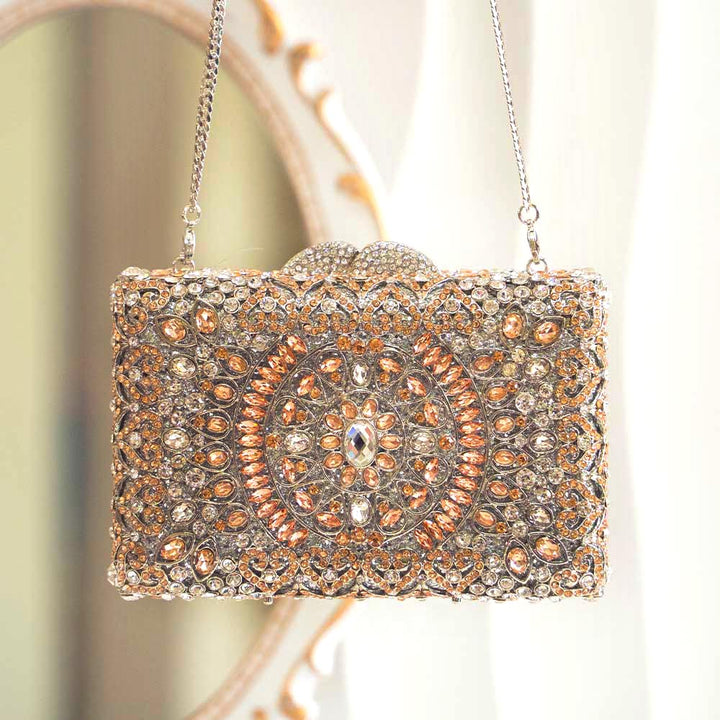 Peach Puff Crystal Clutch Bag