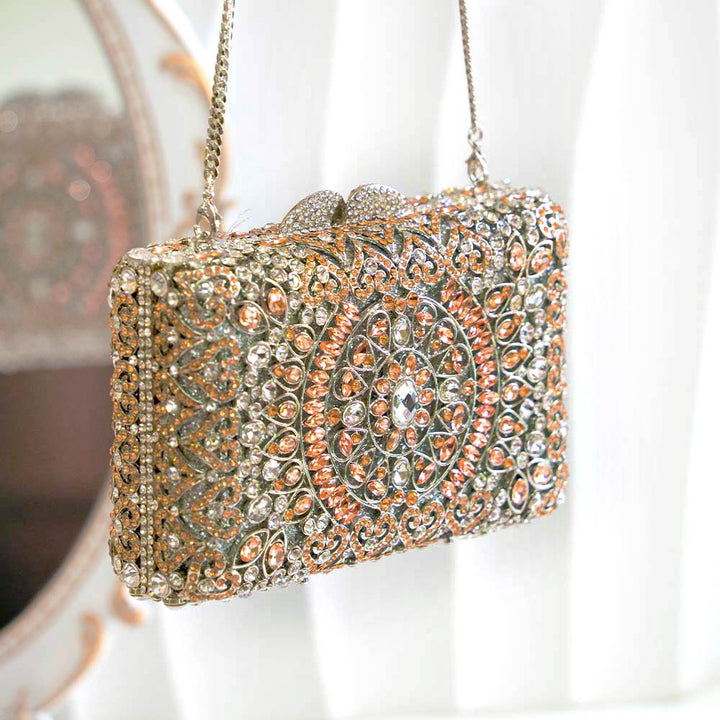 Peach Puff Crystal Clutch Bag