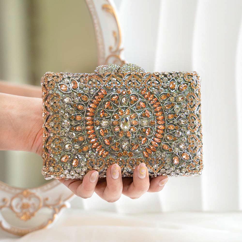 Peach Puff Crystal Clutch Bag