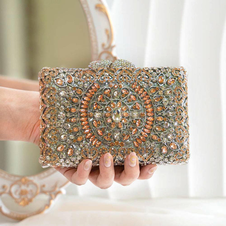 Peach Puff Crystal Clutch Bag