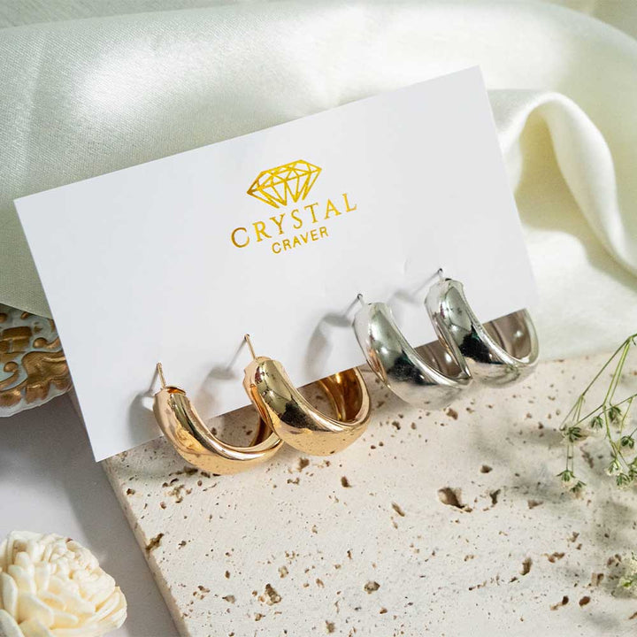 Minimalist Gold & Silver Hoops Earring Set