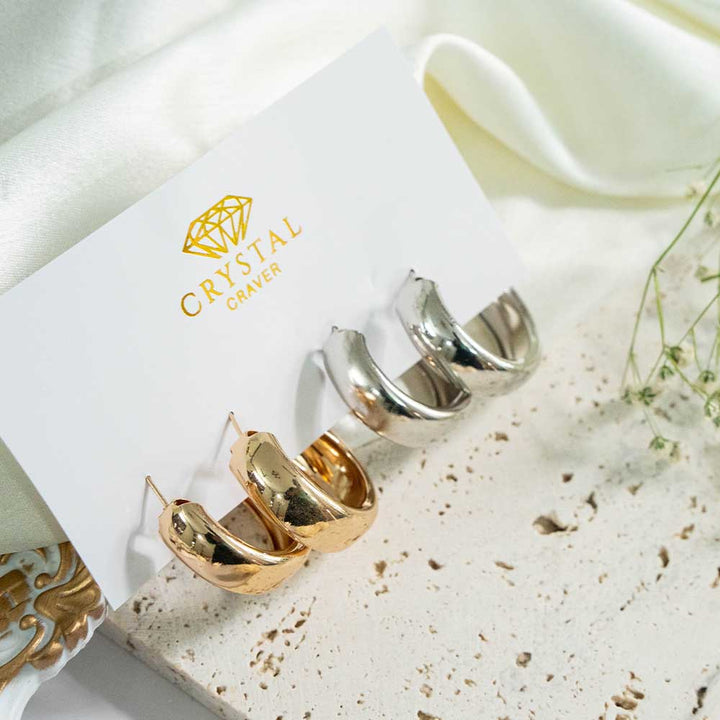 Minimalist Gold & Silver Hoops Earring Set