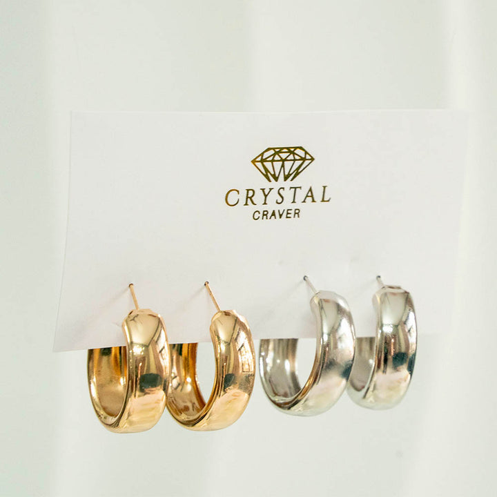 Minimalist Gold & Silver Hoops Earring Set