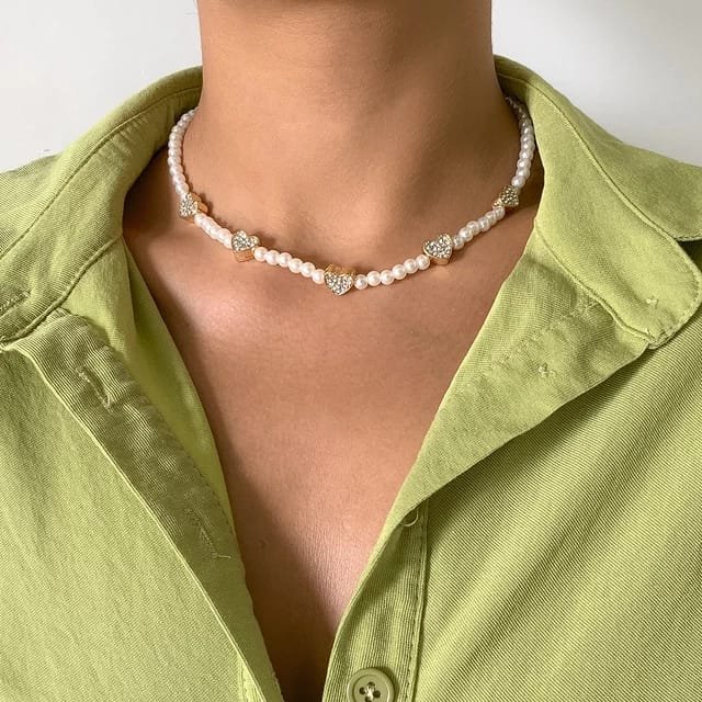 Heart Pearl Choker Necklace