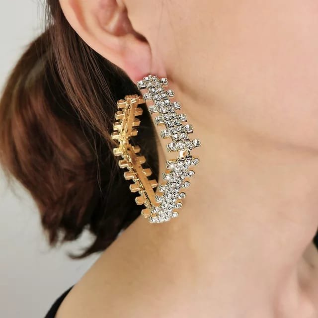 Geometric Rhinestone Hoop Earrings