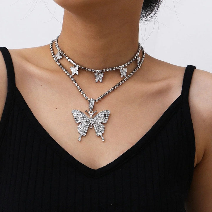 Double Layer Butterfly Choker & Necklace Combo