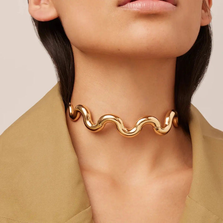 Wave Choker Stainless Steel Necklace
