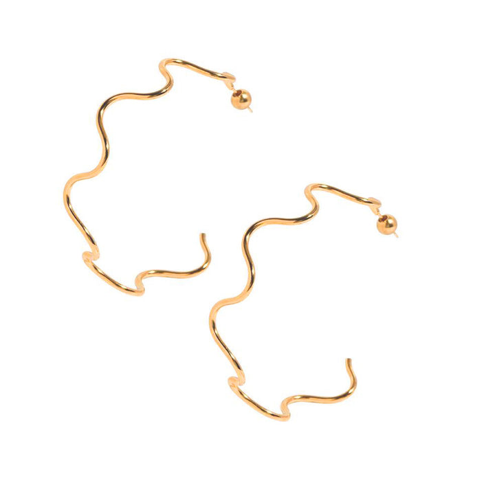 Large Wavy Stainless Steel Hoop Earring